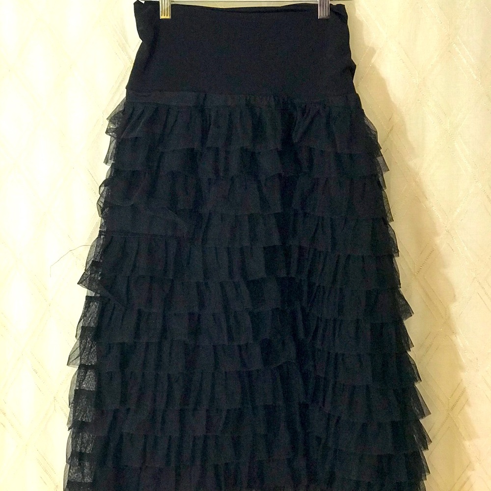 Kiyonna Size: 3X Ruffle Tiered Skirt Long Formal Black Skirt
